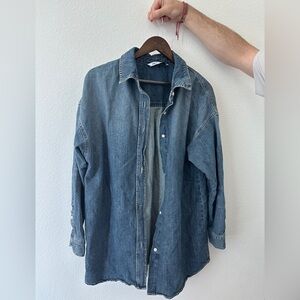 Zara Denim Button-Down Shirt Jacket - Blue